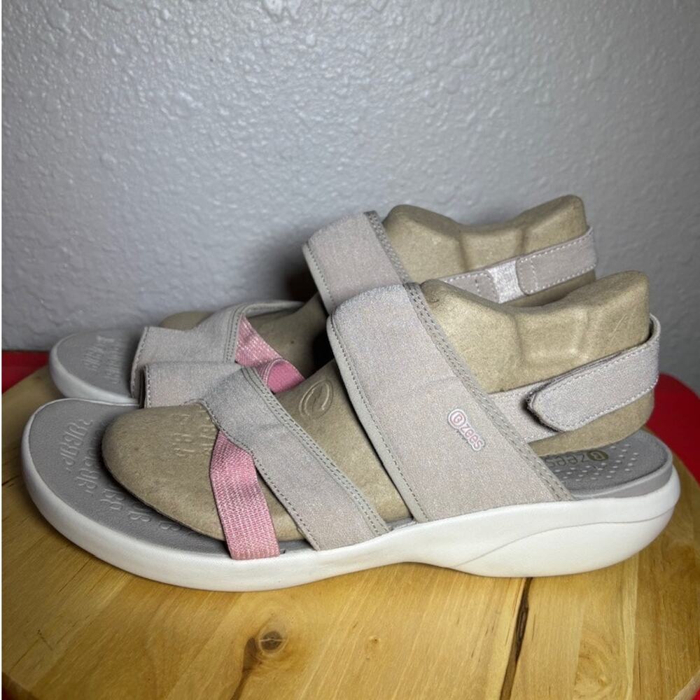 BZees Carnival Washable Slingback Sandals Shoes Women's US 12 Wide tan and pink